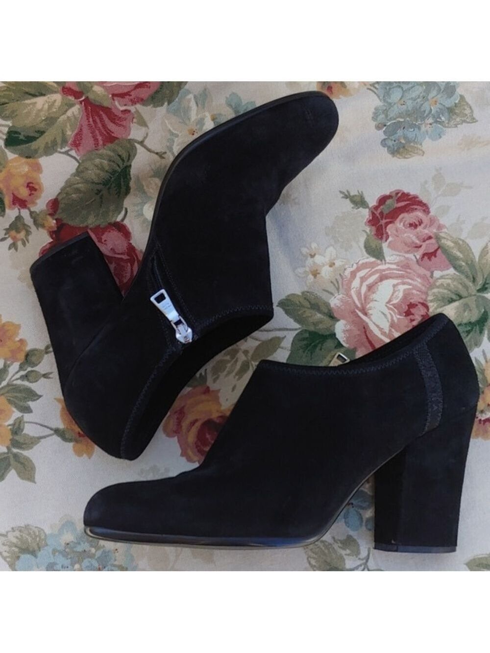 PRADA Black Suede Block Heel Ankle Booties Women's Size US 9 EURO 40 - Picture 13 of 17
